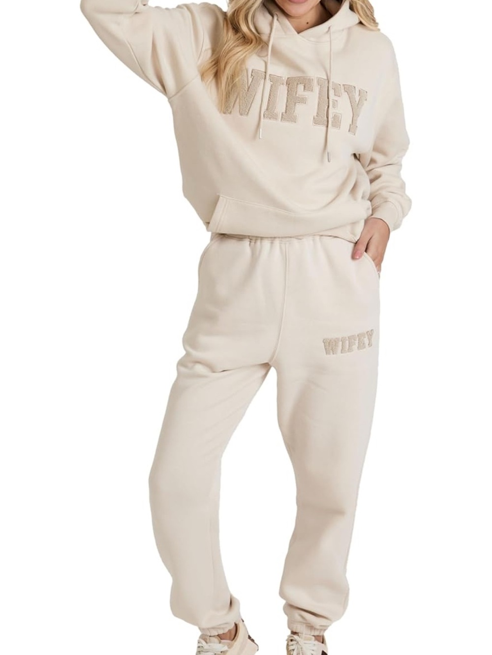 Six Stories Wifey Cream Jogger Set - Cozy Women's Sweatpants and Sweatshirt